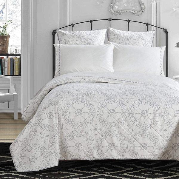 Chic Home Grand Palace 4 Piece 100% Cotton Sheet Set Lavender Hex Embroidered Ivory White