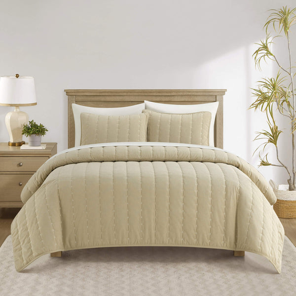 chic home Jalla 3 Piece Embroidered Corduroy Quilt Set