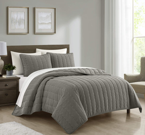 Chic Home Jalla 7 Piece Embroidered Corduroy Quilt Set