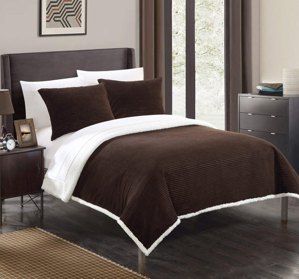 Chic Home Lancy Blanket 3 Piece Set Ultra Plush Micro Mink Sherpa Lined Textured Bedding