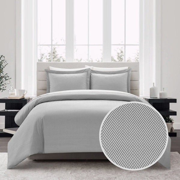 chic home Laurel 3 Piece Graphic Herringbone Print Duvet Cover Set