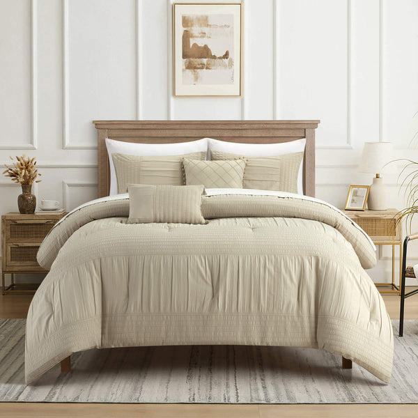 chic home Leona 5 Piece Pleated Seersucker Comforter Set