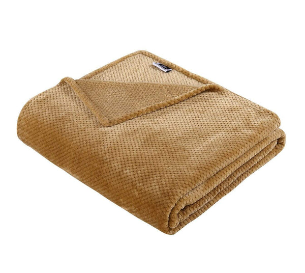 Chic Home Luxembourg 3 Piece Blanket Set Ultra Plush Micro Mink Waffle Textured Bedding Camel