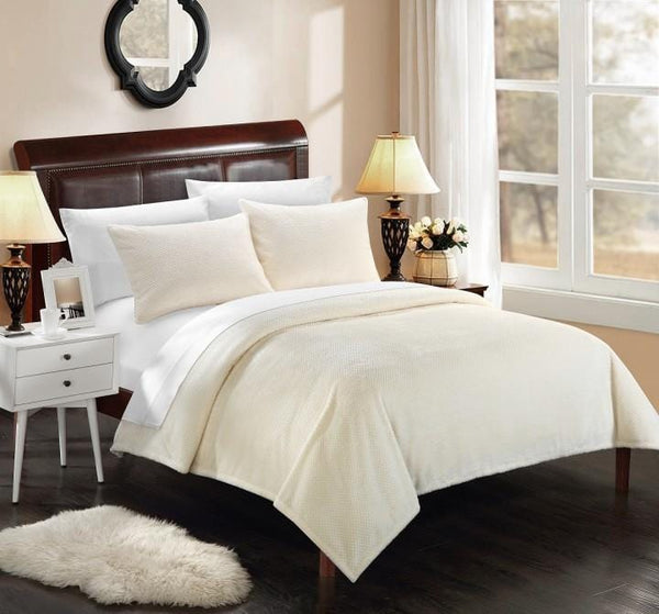 Chic Home Luxembourg 3 Piece Blanket Set Ultra Plush Micro Mink Waffle Textured Bedding