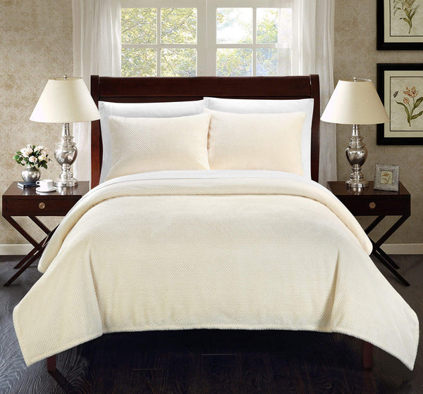 chic home Luxembourg 3 Piece Blanket Set Ultra Plush Micro Mink Waffle Textured Bedding