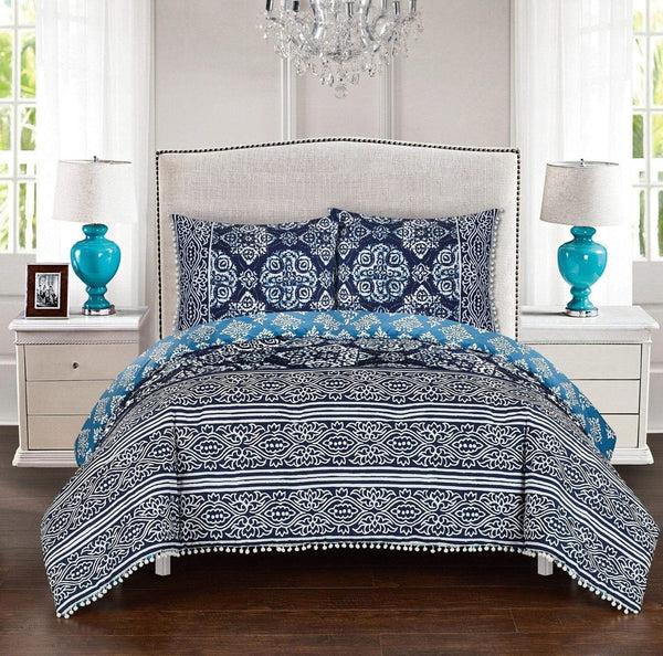 chic home Magical Medallion 3 Piece 100% Cotton Comforter Set Reversible Shibori Medallion Print Navy
