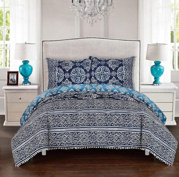 chic home Magical Medallion 3 Piece 100% Cotton Duvet Cover Set Reversible Shibori Medallion Navy