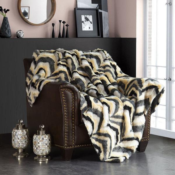 Chic Home Orna Throw Blanket Striped Chevron Shaggy Faux Fur Design