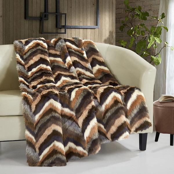 Chic Home Orna Throw Blanket Striped Chevron Shaggy Faux Fur Design