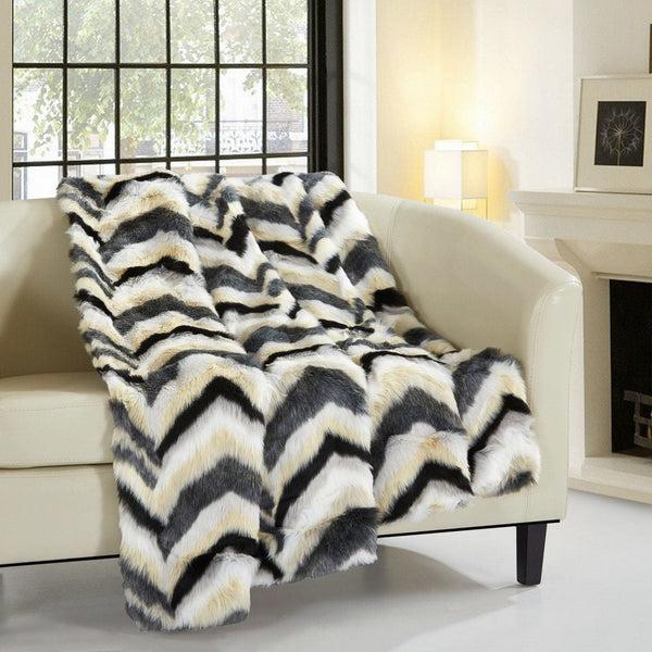 chic home Orna Throw Blanket Striped Chevron Shaggy Faux Fur Design