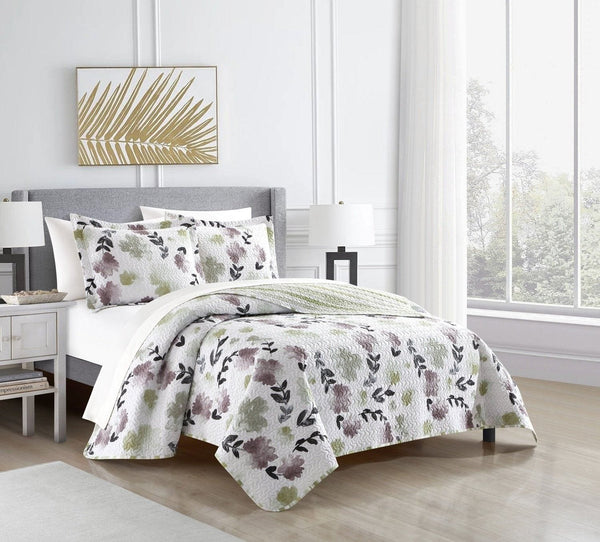 Chic Home Parson Green 3 Piece Reversible Watercolor Floral Print Quilt Set