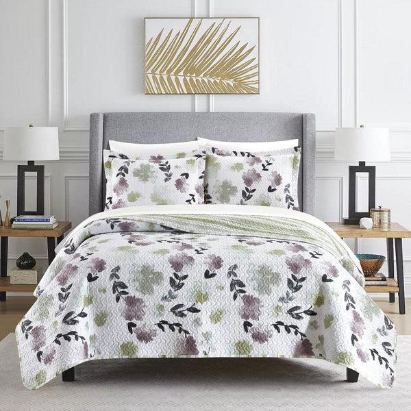 chic home Parson Green 3 Piece Reversible Watercolor Floral Print Quilt Set