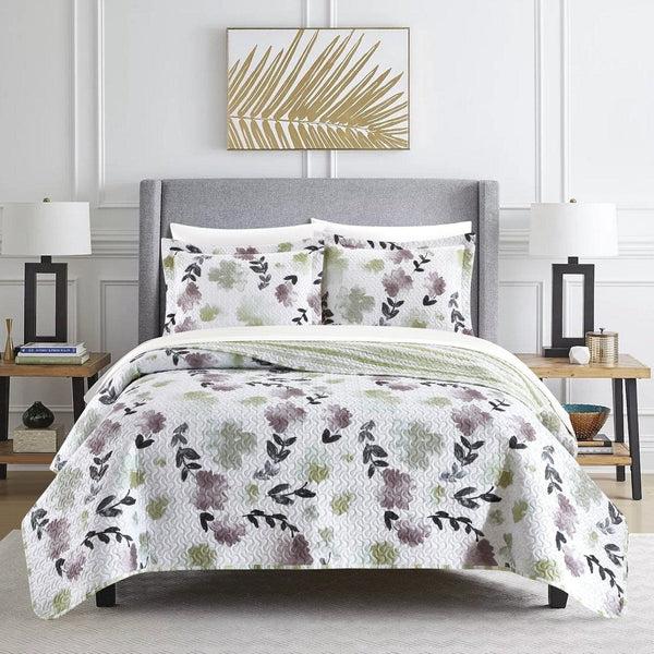 chic home Parson Green 7 Piece Reversible Watercolor Floral Print Quilt Set