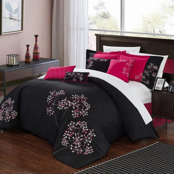 chic home Pink Floral 12 Piece Floral Comforter Set