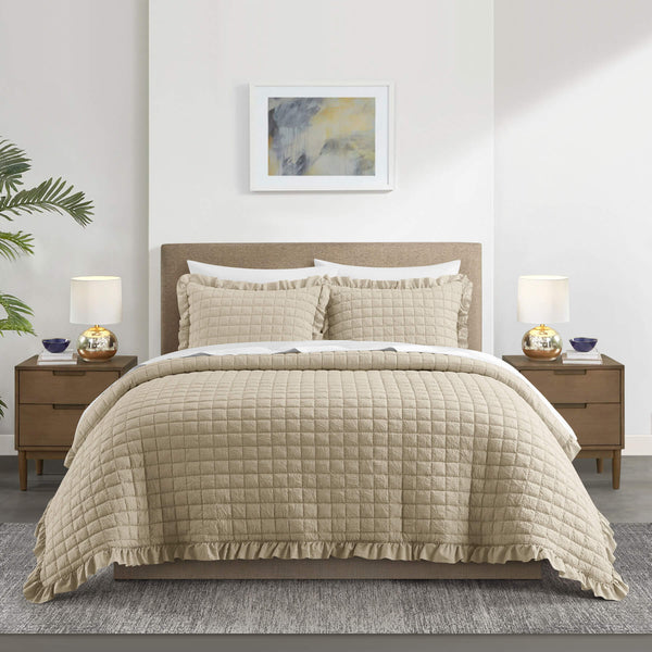 chic home Revel 3 Piece Diamond Stitched Crinkle Quilt Set