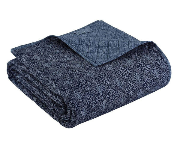 Chic Home Sarita Garden 1 Piece 100% Cotton Quilt Set Ikat Tribal Stitch Medallion Navy