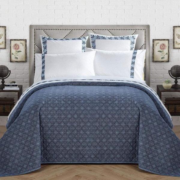 chic home Sarita Garden 1 Piece 100% Cotton Quilt Set Ikat Tribal Stitch Medallion Navy