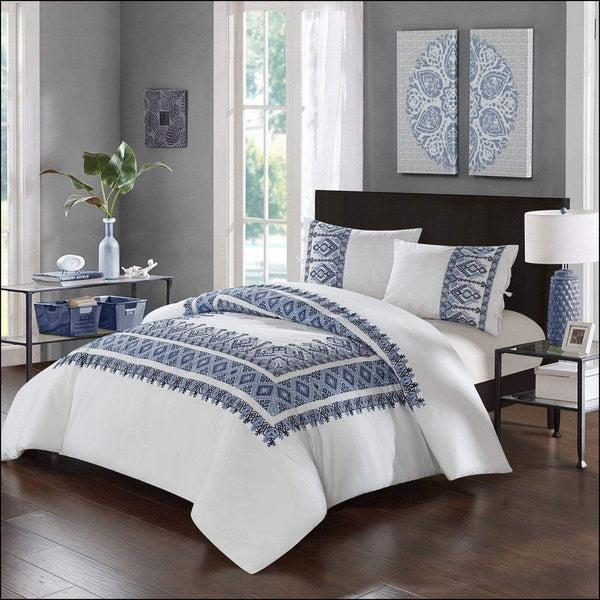 chic home Sarita Garden 3 Piece 100% Cotton Comforter Set Ikat Aztec Inspired Pattern Print Navy