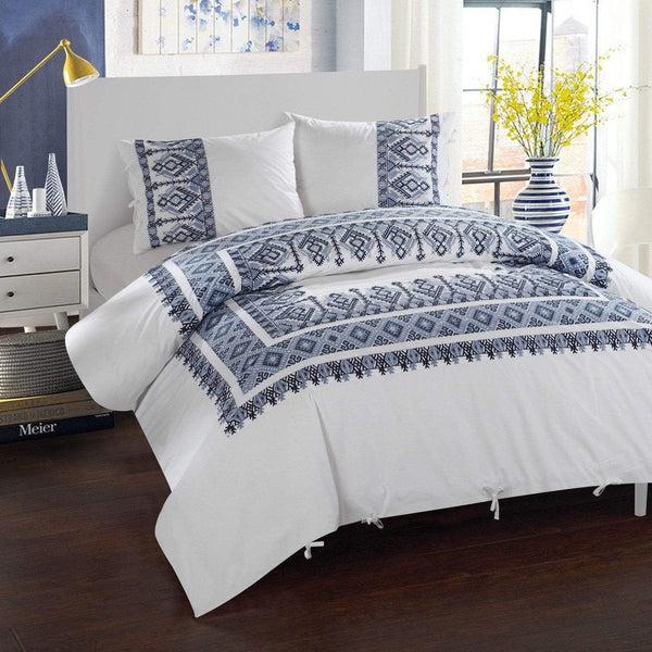 chic home Sarita Garden 3 Piece 100% Cotton Duvet Cover Set Ikat Aztec Inspired Pattern Print Navy
