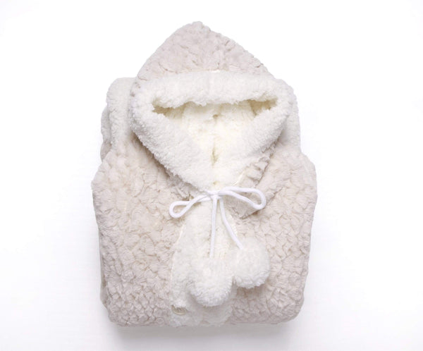 Chic Home Wavy Snuggle Hoodie Animal Print Robe Plush Micromink Sherpa Wearable Blanket Light Grey