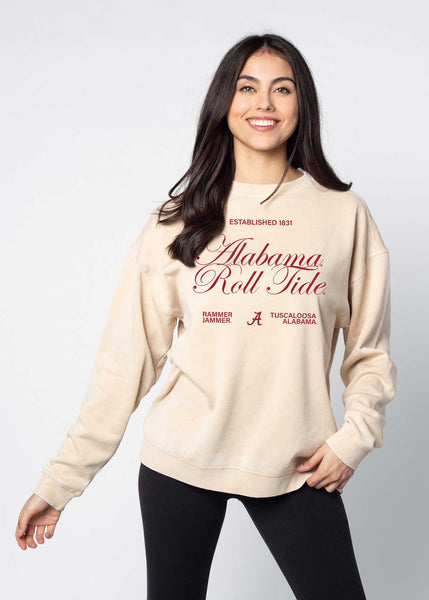 chicka d Alabama Crimson Tide Orientation Burnout Crew Sweatshirt in Oatmeal S