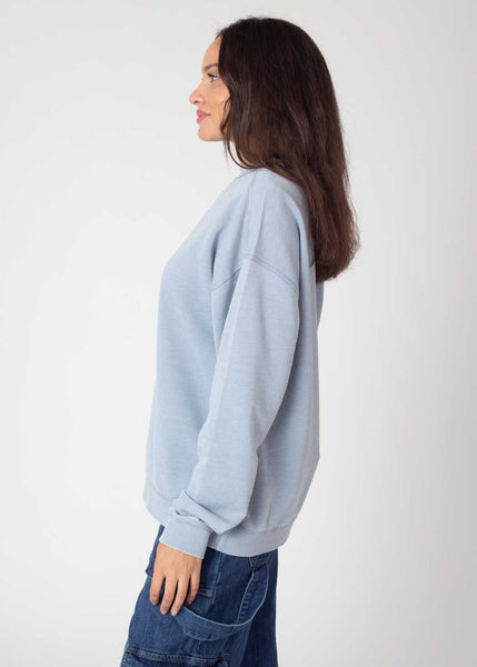 Chicka D Burnout Crew Sweatshirt In Faded Denim Faded Denim