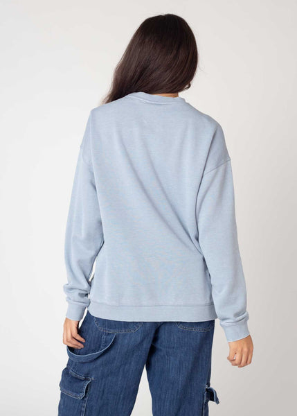 Chicka D Burnout Crew Sweatshirt In Faded Denim Faded Denim