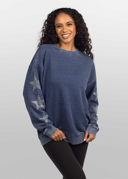 Chicka D Burnout Crew Sweatshirt With Rhinestone Sleeves S