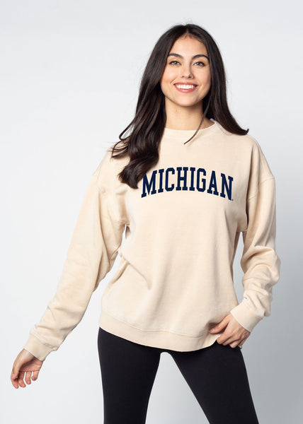 chicka d Campus Crew Sweatshirt Michigan Wolverines in Oatmeal S