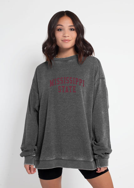 chicka d Campus Crew Sweatshirt Mississippi State Bulldogs in Charcoal S