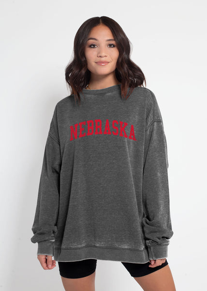 chicka d Campus Crew Sweatshirt Nebraska Cornhuskers in Charcoal S