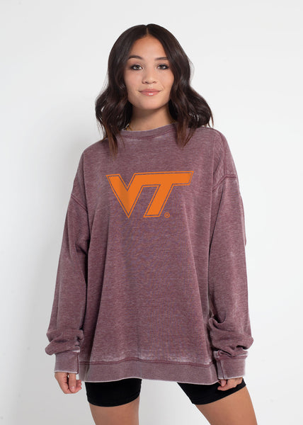chicka d Campus Crew Sweatshirt Virginia Tech Hokies in Merlot