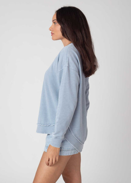 Chicka D Burnout Hi-Lo Crew In Faded Denim S