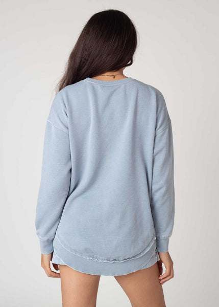 Chicka D Burnout Hi-Lo Crew In Faded Denim S