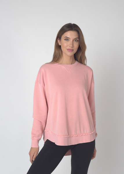 chicka d Burnout Hi-Lo Crew in Urban Pink S