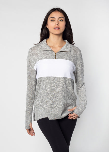 chicka d Cozy Quarter Zip Heather Grey
