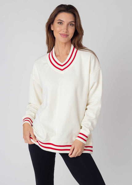 Chicka D Letterman V-Neck Pullover S