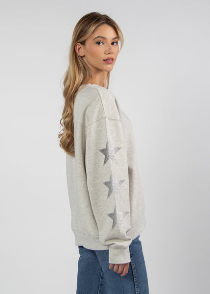 Chicka D Old School Crew With Rhinestones Ash Grey