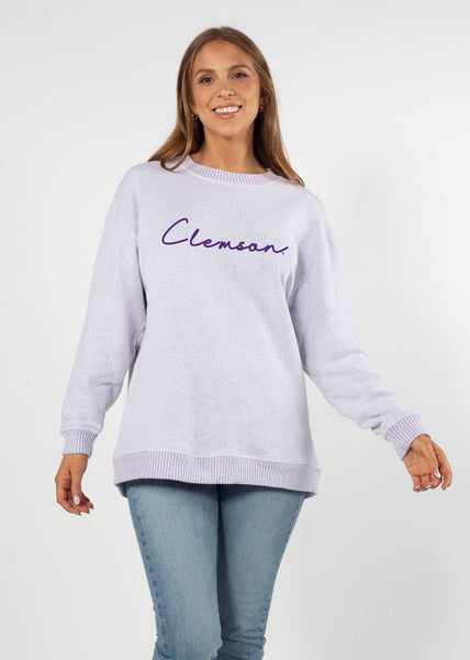 chicka d Clemson Tigers Grape Warm Up Crew Sweatshirt S