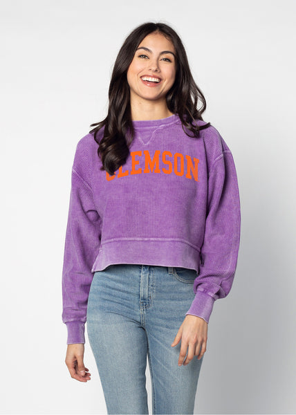 chicka d Corded Boxy Pullover Clemson Tigers in Purple S