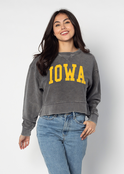 chicka d Corded Boxy Pullover Iowa Hawkeyes in Charcoal S