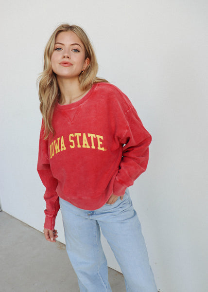 chicka d Corded Boxy Pullover Iowa State Cyclones in Crimson S