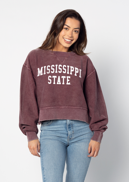 chicka d Corded Boxy Pullover Mississippi State Bulldogs in Maroon S