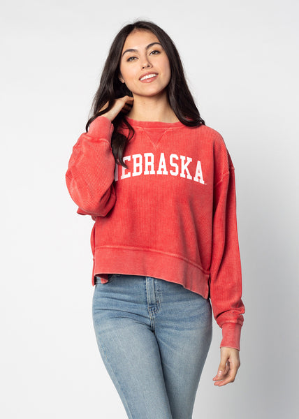 chicka d Corded Boxy Pullover Nebraska Cornhuskers in Red S
