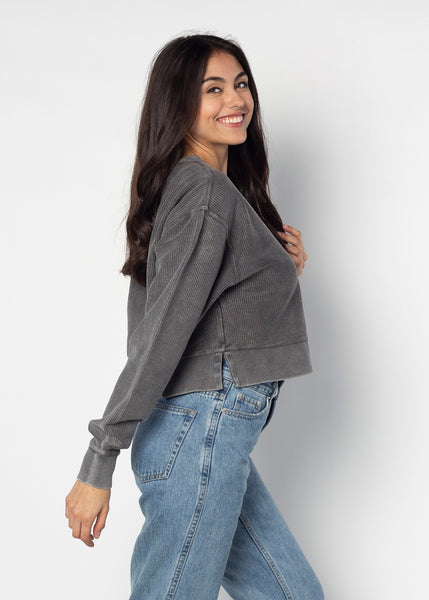 Chicka D Corded Boxy Pullover Purdue Boilermakers In Charcoal S