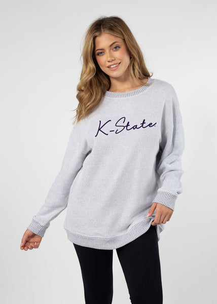 chicka d Kansas State Wildcats Heather Grey Warm Up Crew Sweatshirt S