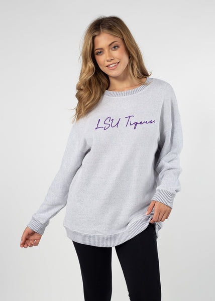chicka d LSU Tigers Heather Grey Warm Up Crew Sweatshirt S