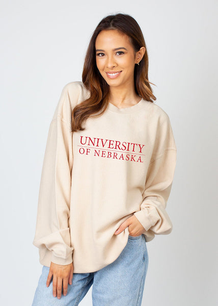 chicka d Nebraska Cornhuskers Corded Crew in Natural Natural