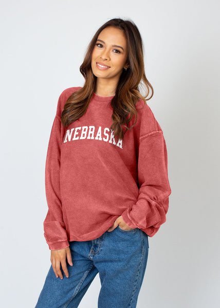 chicka d Nebraska Cornhuskers Corded Crew in Red Red