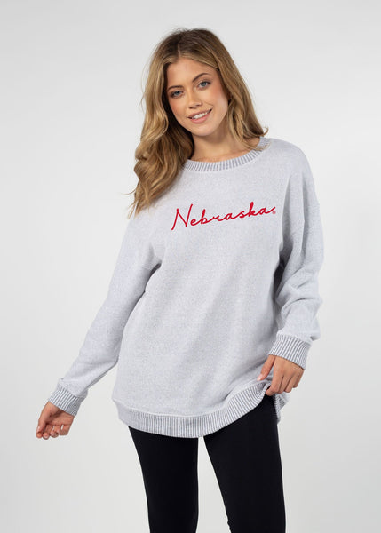chicka d Nebraska Cornhuskers Heather Grey Warm Up Crew Sweatshirt S
